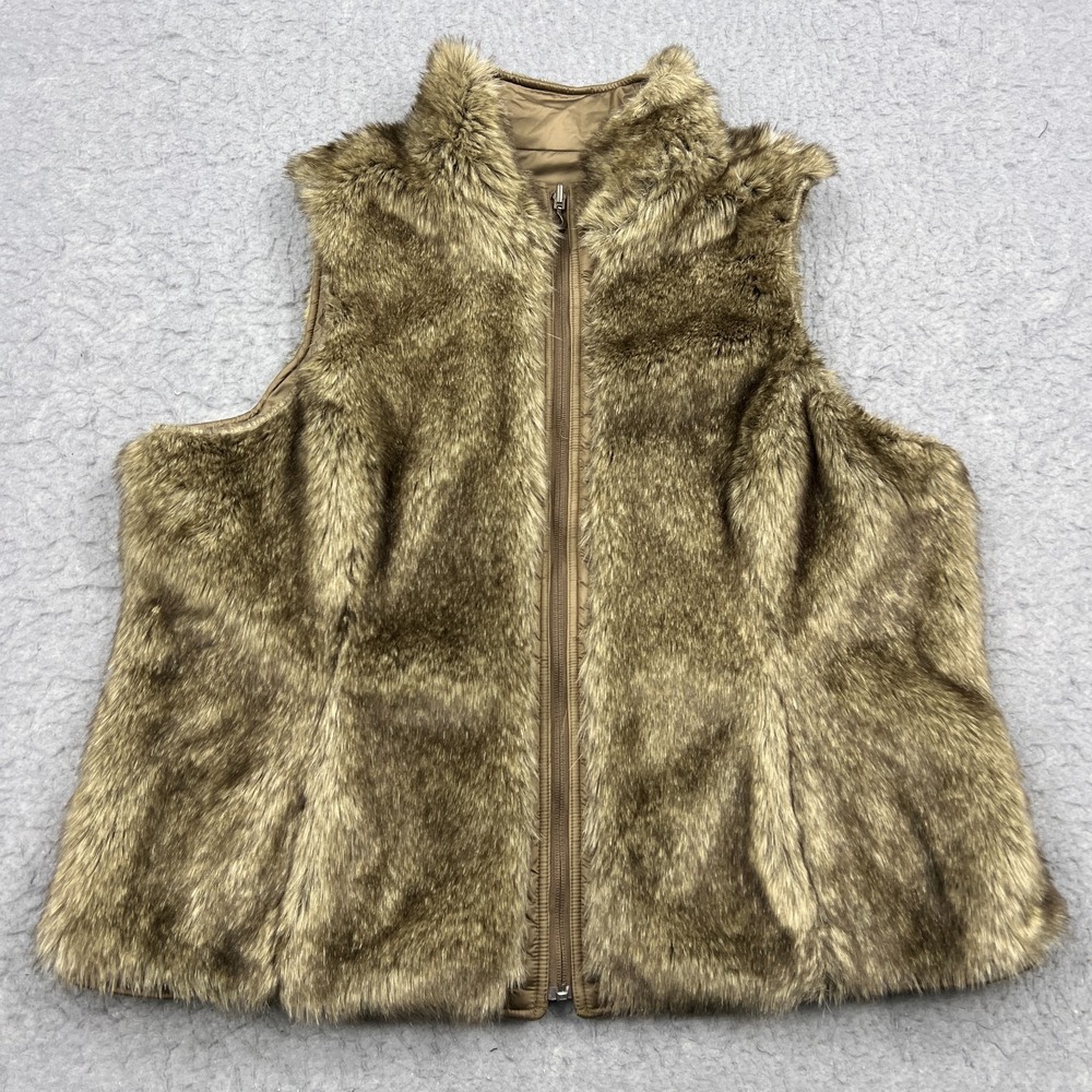 Ariat Reversible Vest Women's 2XL Brown Fur Softshell Insulated‎ Full Zip Fuzzy